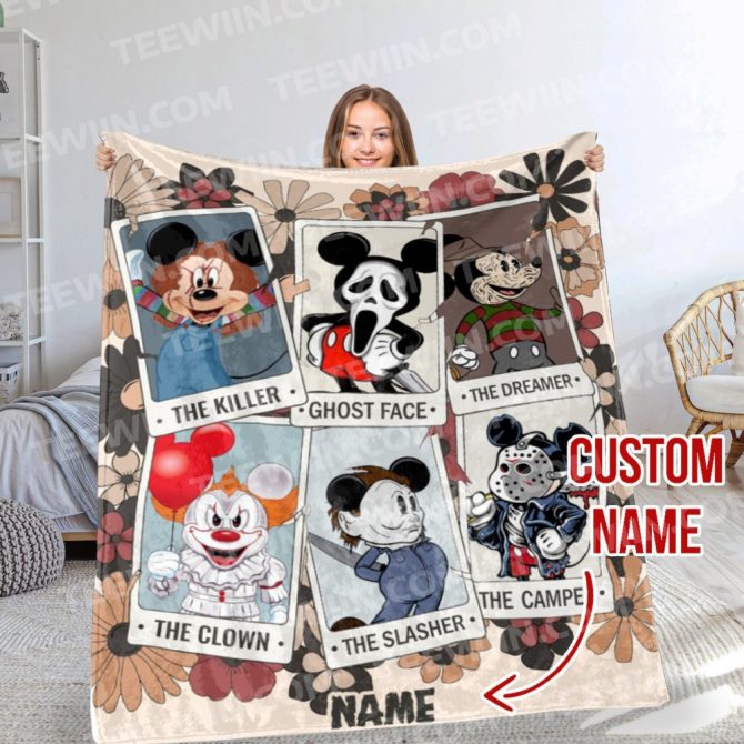 Custom Horror Cartoon Blanket - Personalized Name Gift - Cozy & Unique Design