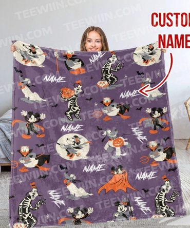 Custom Name Halloween Blanket - Cozy Personalized Cartoon Character Throw For Kids & Adults