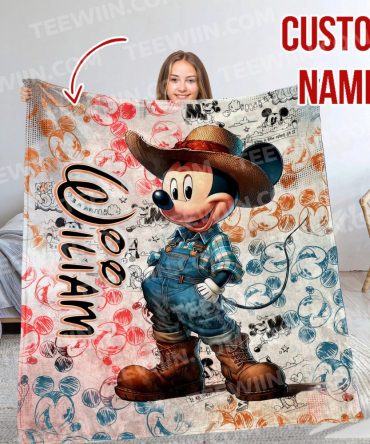 Custom Name Cowboy Mouse Blanket – Personalized Cozy Gift For Kids & Fans