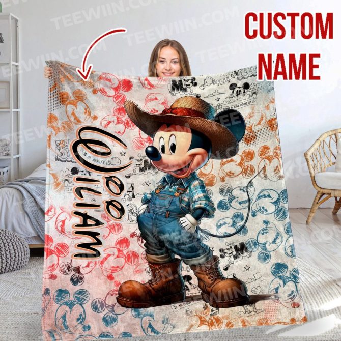 Custom Name Cowboy Mouse Blanket – Personalized Cozy Gift For Kids & Fans