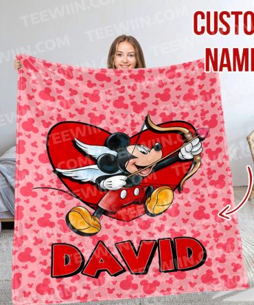 Custom Name Mickey Mouse Cupid Blanket – Personalized Gift For Kids & Fans