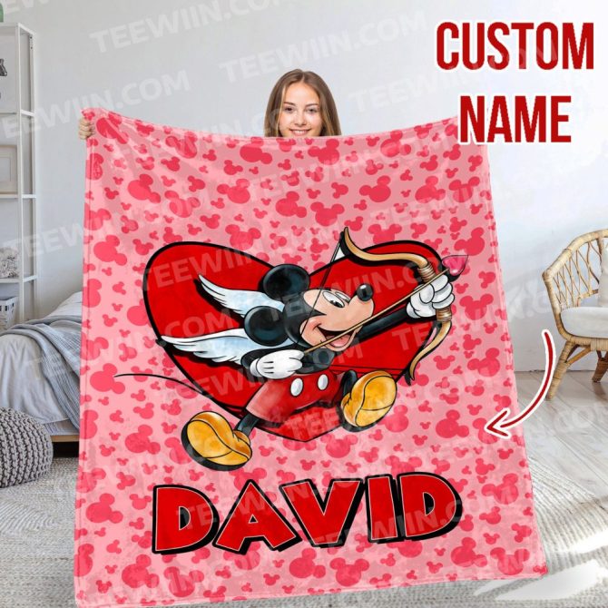 Custom Name Mickey Mouse Cupid Blanket – Personalized Gift For Kids & Fans