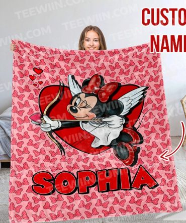 Custom Name Cozy Blanket - Personalized Minnie Mouse Valentine'S Gift