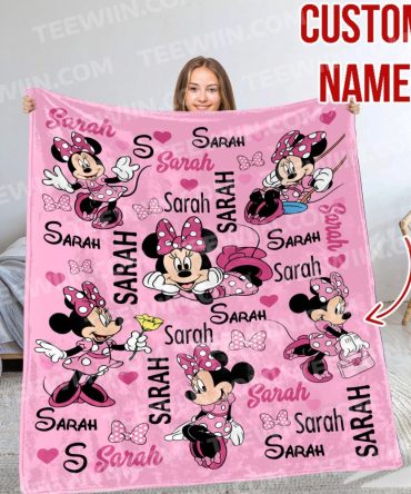 Personalized Minnie Mouse Blanket - Custom Name Gift For Kids - Cute & Cozy Pink Throw