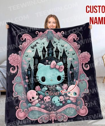 Custom Name Cute Cat Gothic Castle Blanket - Personalized Gift For Kids & Teens