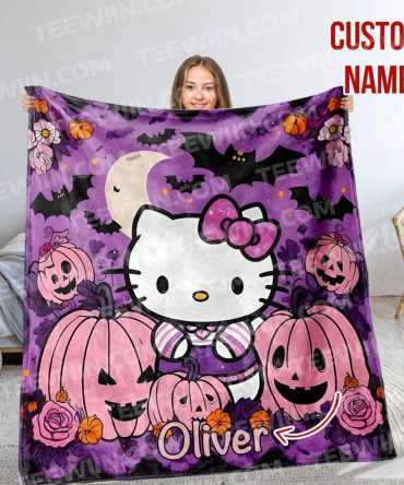 Custom Name Halloween Hello Kitty Blanket - Cozy & Cute Gift Idea!