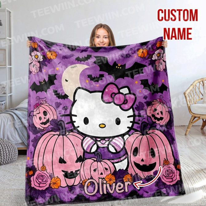 Custom Name Halloween Hello Kitty Blanket - Cozy & Cute Gift Idea!