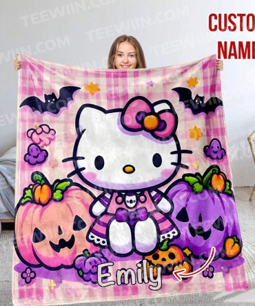 Custom Name Hello Kitty Halloween Blanket - Personalized Cozy Gift