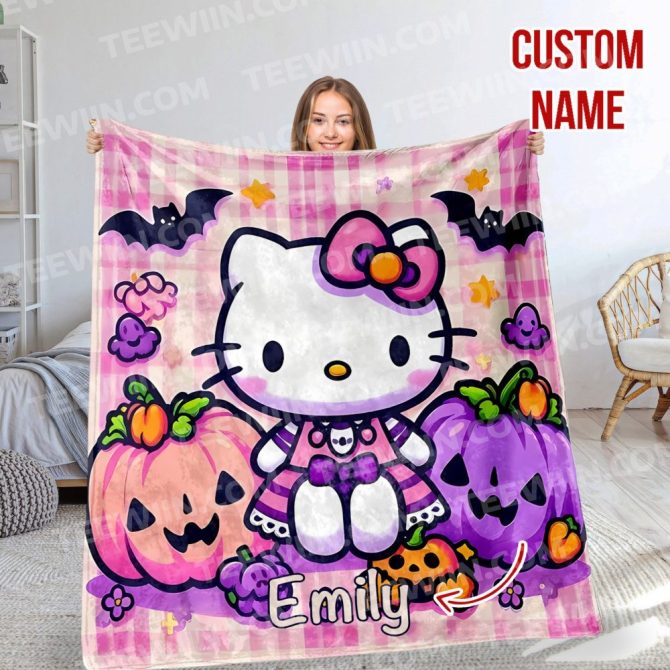 Custom Name Hello Kitty Halloween Blanket - Personalized Cozy Gift
