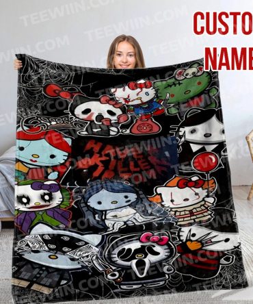 Custom Name Halloween Blanket - Cute & Spooky Cartoon Characters - Perfect For Cozy Nights!