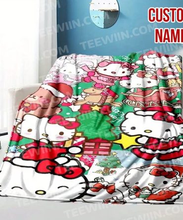 Custom Name Hello Kitty Christmas Blanket - Cozy & Personalized Gift For Kids & Fans
