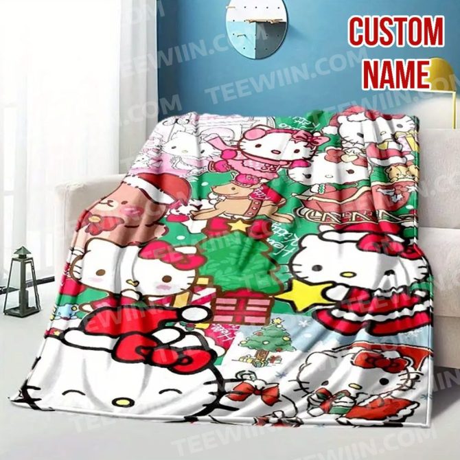 Custom Name Hello Kitty Christmas Blanket - Cozy & Personalized Gift For Kids & Fans