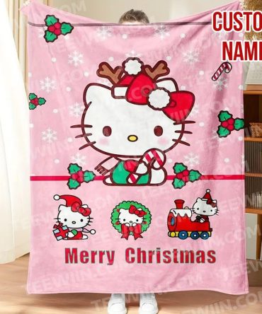 Personalized Hello Kitty Christmas Blanket - Cute Holiday Gift With Custom Name