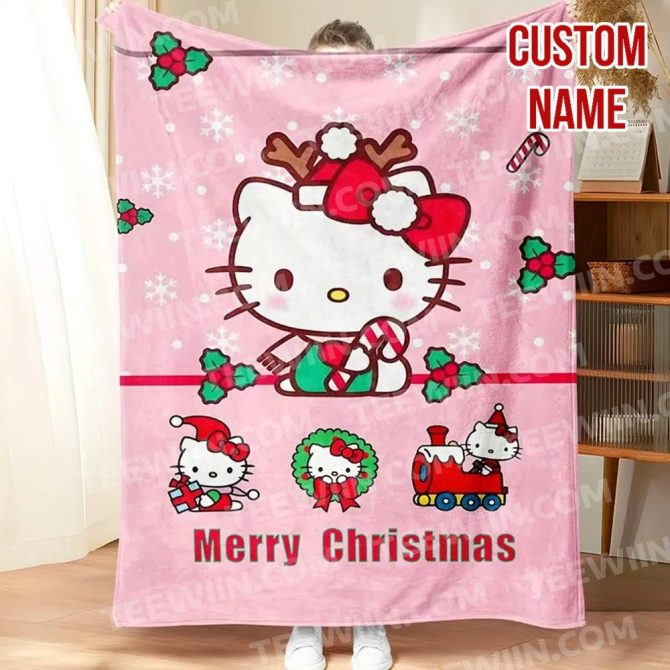 Personalized Hello Kitty Christmas Blanket - Cute Holiday Gift With Custom Name