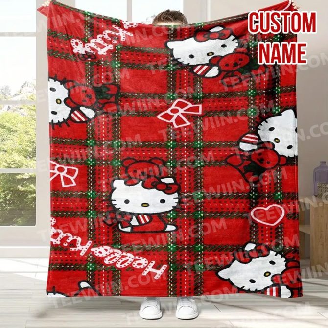 Cozy Custom Name Hello Kitty Christmas Blanket - Perfect Holiday Gift!
