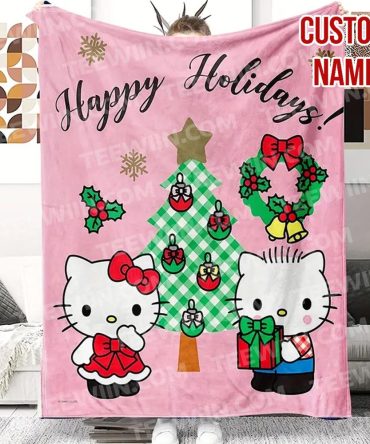 Custom Hello Kitty Holiday Blanket - Personalized Christmas Gift For Kids & Fans