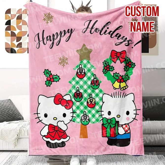 Custom Hello Kitty Holiday Blanket - Personalized Christmas Gift For Kids & Fans