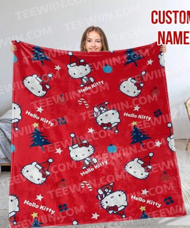 Personalized Hello Kitty Christmas Blanket - Custom Name, Cozy Gift Idea