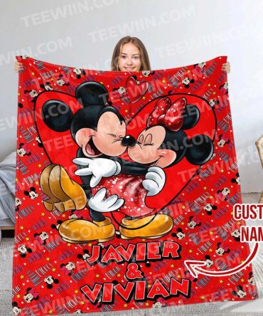 Custom Mickey & Minnie Love Blanket - Personalized Name Gift, Cozy Red Throw
