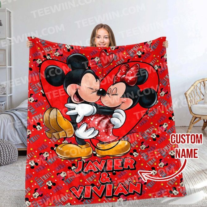 Custom Mickey & Minnie Love Blanket - Personalized Name Gift, Cozy Red Throw