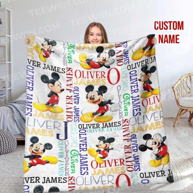 Custom Name Disney Mickey Mouse Blanket - Personalized Kids Gift, Cozy & Colorful