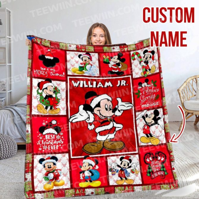 Custom Name Mickey Christmas Blanket - Cozy Holiday Gift For Kids & Disney Fans