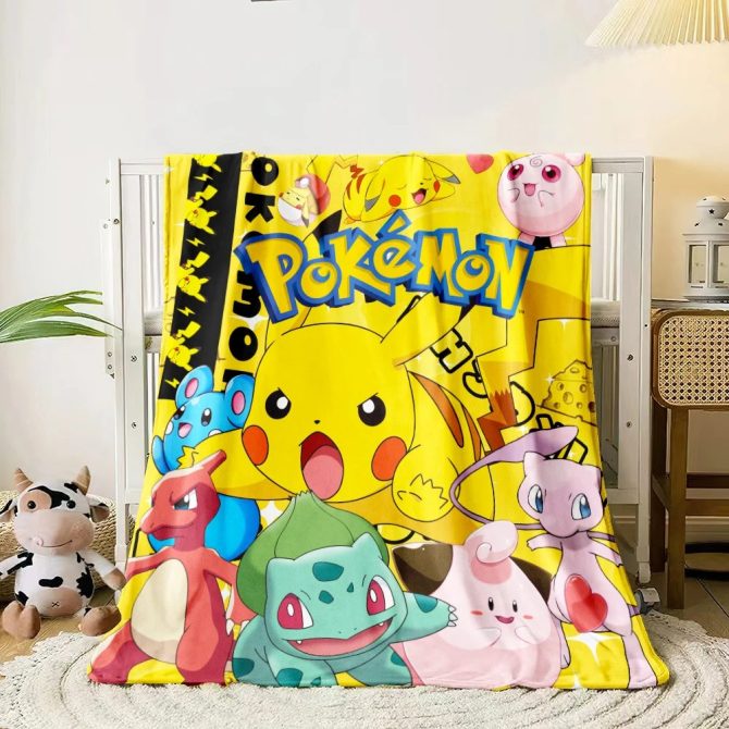 Cozy Pokémon Fleece Blanket - Pikachu & Friends Design For Kids & Fans , Soft & Warm