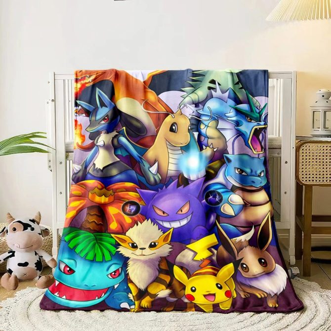 Cozy Pokémon Characters Blanket - Soft Fleece Throw For Kids & Fans - Vibrant Design
