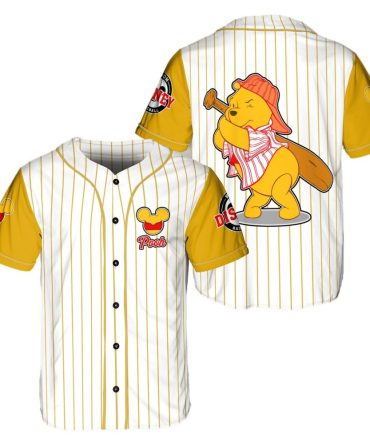 Disney Baseball Jersey - Classic Pooh Design, Unisex, Yellow Striped Shirt