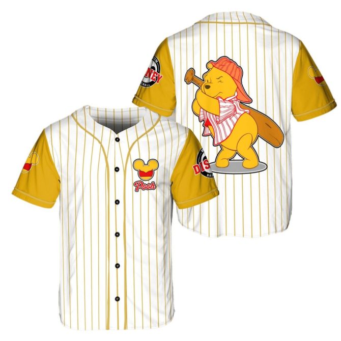 Disney Baseball Jersey - Classic Pooh Design, Unisex, Yellow Striped Shirt