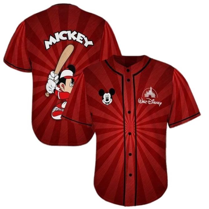 Disney Mickey Baseball Jersey - Red Graphic Tee For Adults & Kids