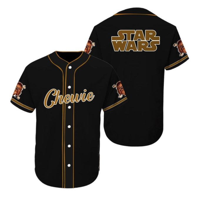 Chewie Baseball Jersey - Star Wars Fan Apparel - Stylish Black & Gold Design