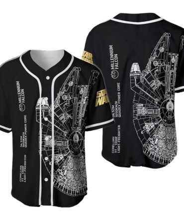 Star Wars Millennium Falcon Baseball Jersey – Iconic Black & White Design, Unisex Apparel For Fans