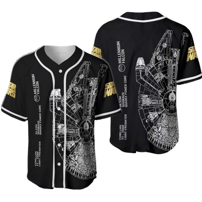 Star Wars Millennium Falcon Baseball Jersey – Iconic Black & White Design, Unisex Apparel For Fans