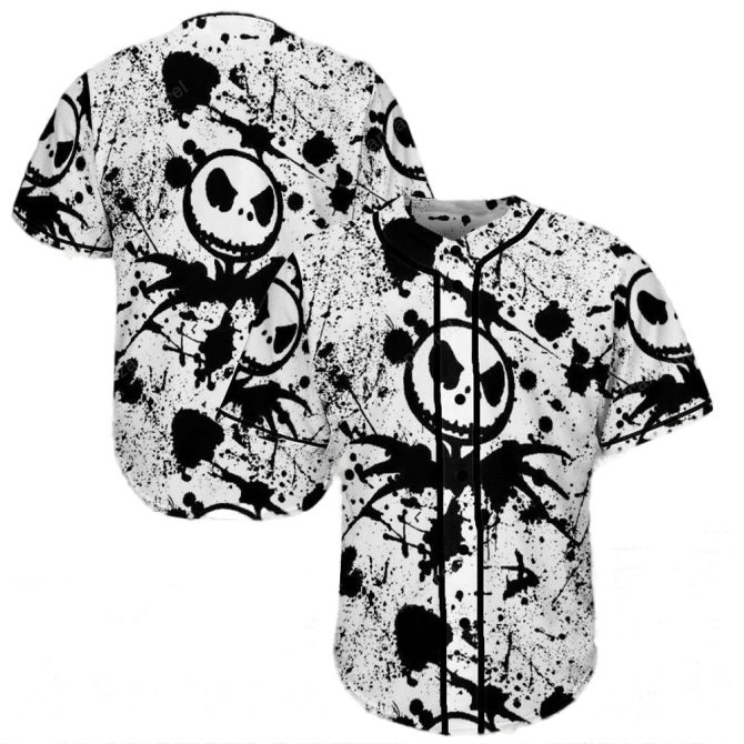 Edgy Black & White Splatter Graphic Baseball Jersey - Bold Unisex Streetwear Top