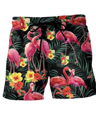 Men'S Tropical Flamingo Swim Trunks - Vibrant Floral Beach Shorts