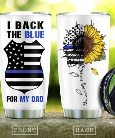 Supportive Dad Gift - 'I Back The Blue' Tumbler With Sunflower Design, 20Oz Insulated Mug