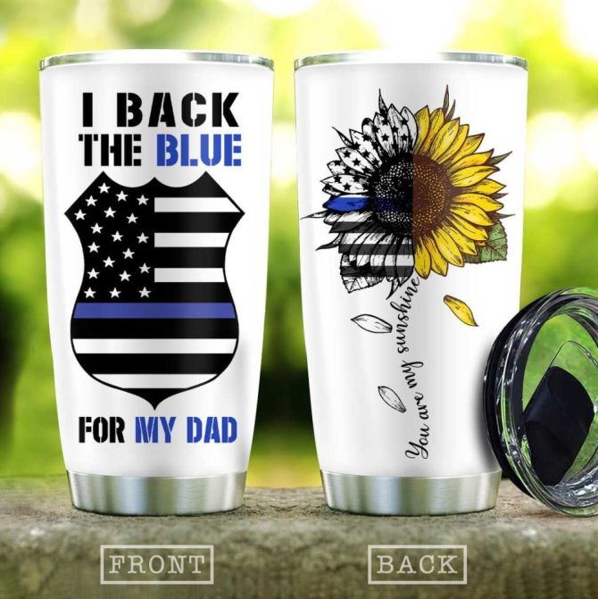 Supportive Dad Gift - 'I Back The Blue' Tumbler With Sunflower Design, 20Oz Insulated Mug