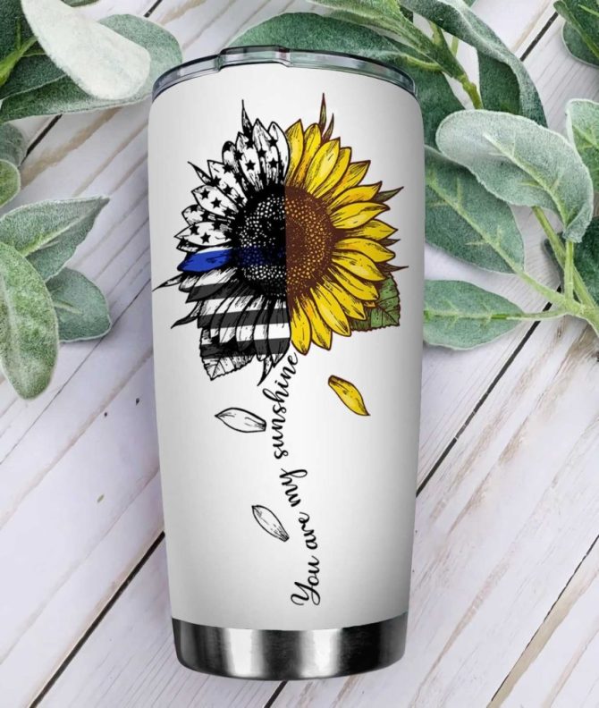 Supportive Dad Gift - 'I Back The Blue' Tumbler With Sunflower Design, 20Oz Insulated Mug - Image 2