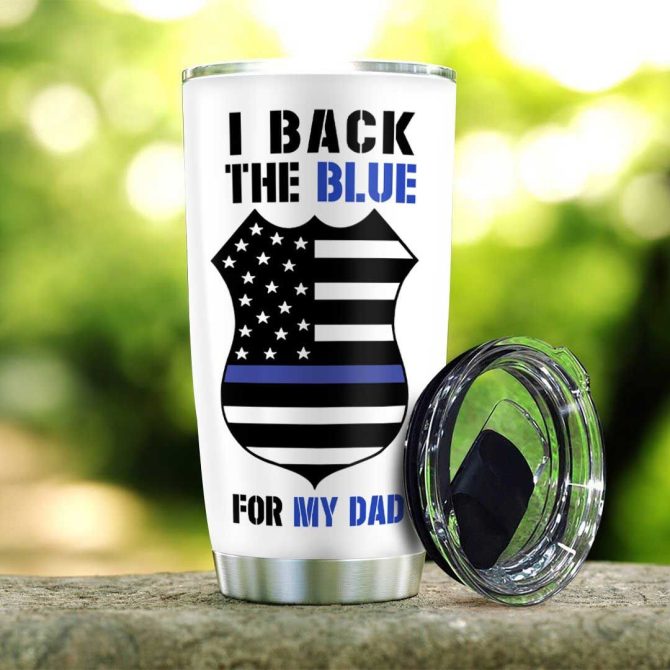 Supportive Dad Gift - 'I Back The Blue' Tumbler With Sunflower Design, 20Oz Insulated Mug - Image 3