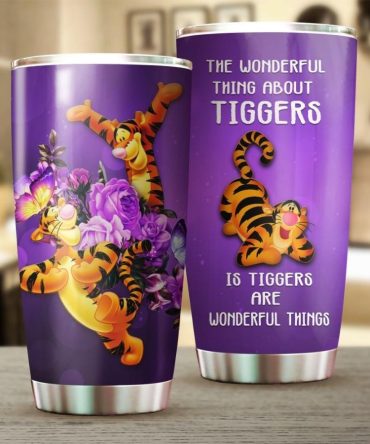 Disney Tigger Tumbler Cup - Vibrant Purple Travel Mug With Floral Design - 20Oz Stainless Steel