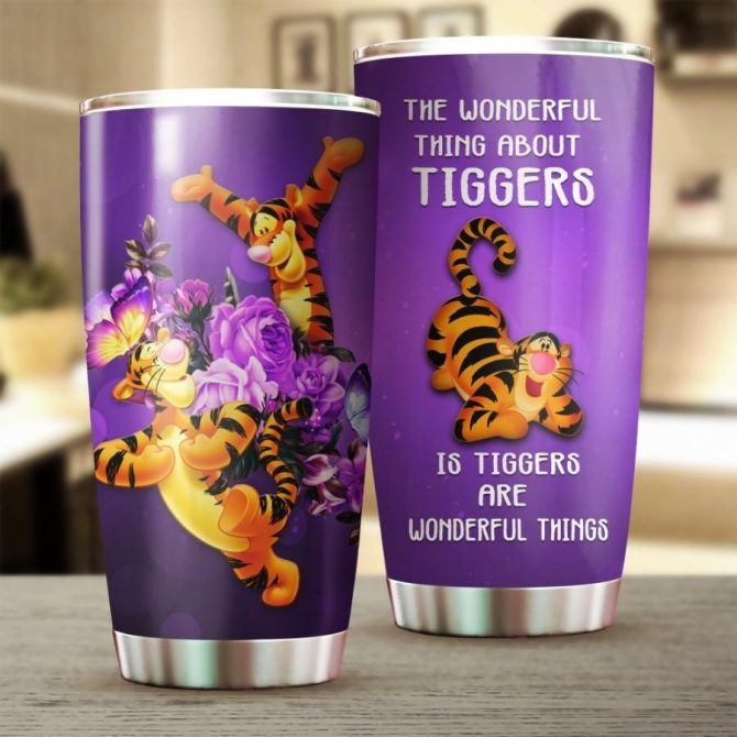 Disney Tigger Tumbler Cup - Vibrant Purple Travel Mug With Floral Design - 20Oz Stainless Steel
