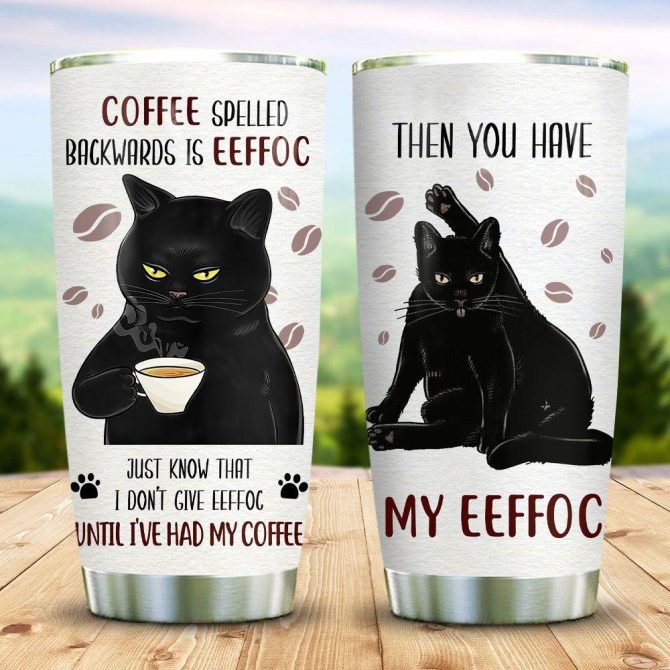 Funny Cat Coffee Tumbler - 'Eeffoc' Reversible Design For Coffee Lovers