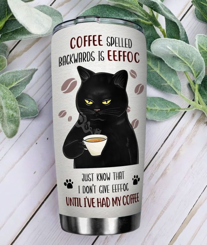 Funny Cat Coffee Tumbler - 'Eeffoc' Reversible Design For Coffee Lovers - Image 3