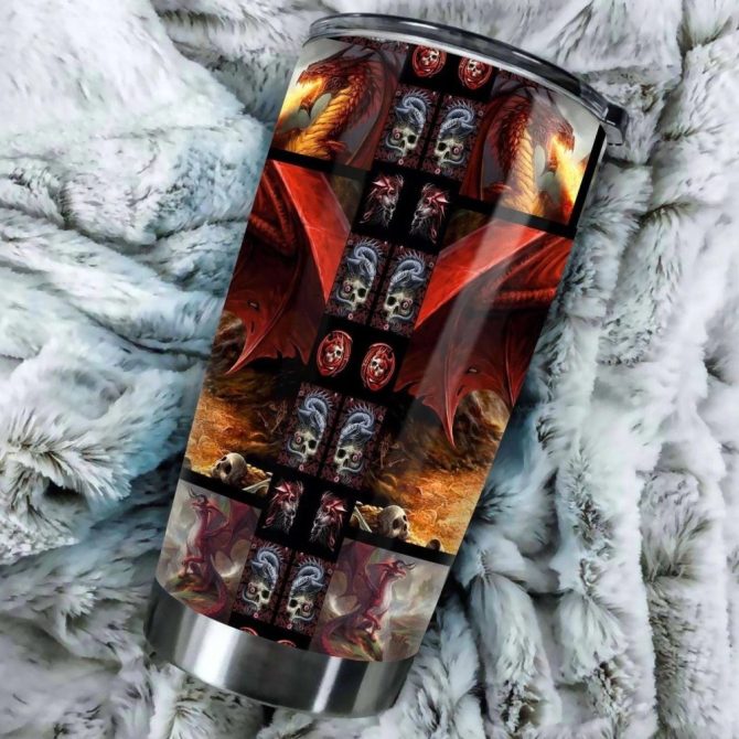 Fiery Dragon Stainless Steel Tumbler - Insulated Travel Mug For Hot & Cold Drinks - Unique Fantasy Art Design - Image 2