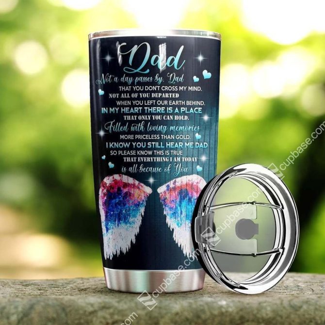 Heartfelt Dad Memorial Tumbler With Engraved Poem & Angel Wings - Perfect Gift For Dad'S Memory