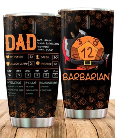 Dad Barbarian Tumbler - Rpg-Inspired Gift With Fun Stats & Dice Design - Perfect For Gamers!