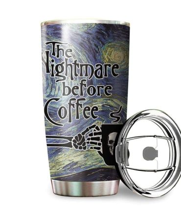 Nightmare Before Coffee Tumbler – Insulated Travel Mug With Lid, 20Oz, Unique Skeleton Design