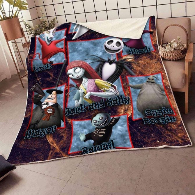 Cozy Nightmare Before Christmas Fleece Blanket - Jack & Sally, Oogie Boogie Design