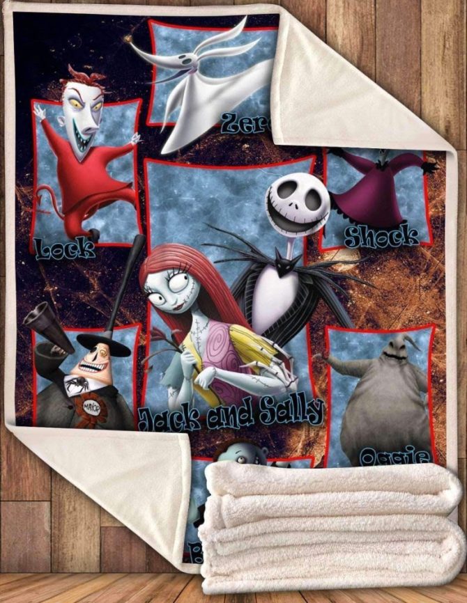 Cozy Nightmare Before Christmas Fleece Blanket - Jack & Sally, Oogie Boogie Design - Image 2